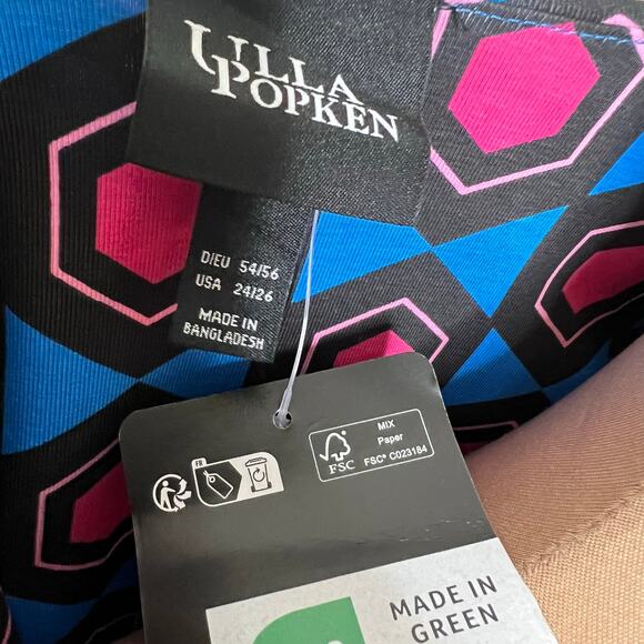 Ulla Popken Top 24/26 Womens Geometric Split Neck Cotton Blend Short Sleeve New - Picture 10 of 10